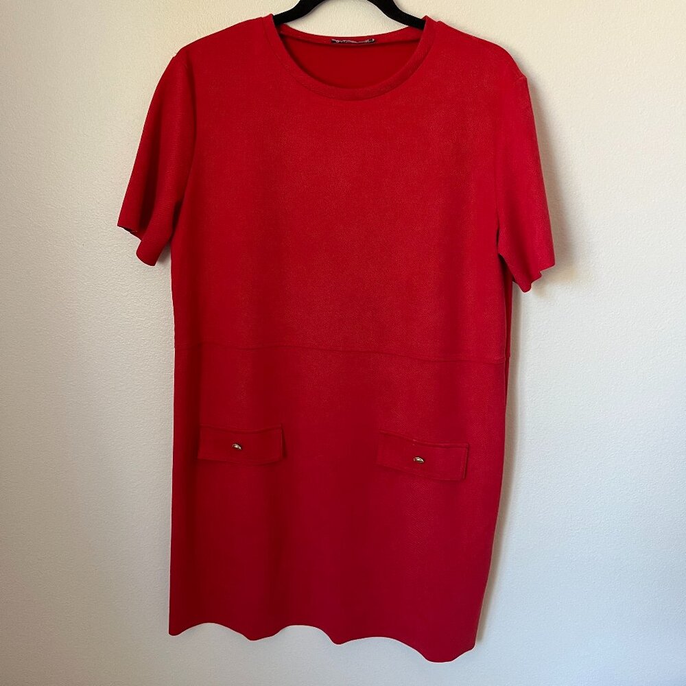 Zara Red Faux Suede Boxy Shift Dress Size L